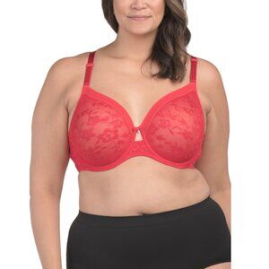 CURVY COUTURE Red Full Figure Lace Unlined Underwire Bra